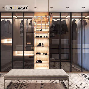 Maßgefertigte Garderobenmöbel Kleideraufbewahrungsschrank Begehbarer Kleiderschrank Schwarzer Garderobenschrank Kleiderschrank mit Glastür - Product Image 4