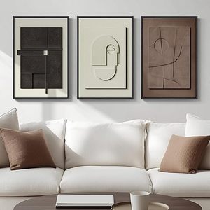 Arte Mural Moderno Abstracto 3D con Textura Geométrica de Arenisca, Enmarcado, Pintado a Mano, Ecológico, en Negro, Blanco y Marrón, para Sala de Estar - Product Image 4