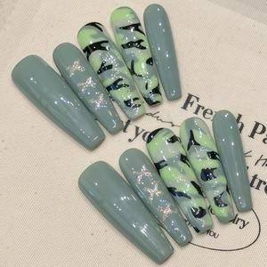 <span class=keywords><strong>Uñas</strong></span> Postizas Hechas a Mano de Alta Calidad, Forma de Ataúd Larga, Color Rojo, Flores <span class=keywords><strong>Pequeñas</strong></span> Pintadas a Mano, Reutilizables, Venta al Por Mayor de Fábrica - Product Image 6