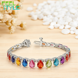 Pulsera de Acero Inoxidable 316 con Baño de Oro PVD Grueso, Diseño de Lágrima Arcoíris con Zirconia, Cadena y Brazalete Personalizables, Resistente al Deslustre - Product Image 5