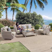 Ensemble de mobilier d'extérieur de luxe moderne en rotin et aluminium Express Garden – Canapés de patio résistants aux UV pour cour, hôtel, ferme