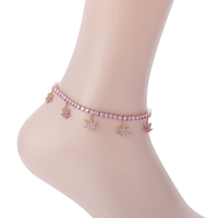 Chaîne de cheville pour femme en laiton avec zircon, motif feuille d'érable, style Hip Hop, 4mm, 9 pouces + chaîne d'extension, chaîne tennis