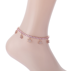 Chaîne de cheville pour femme en laiton avec zircon, motif feuille d'érable, style Hip Hop, 4mm, 9 pouces + chaîne d'extension, chaîne tennis - Product Image 1