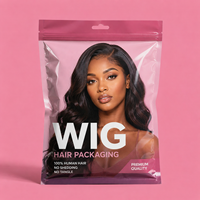 Sac d'emballage pour perruques avec logo imprimé personnalisé, impression numérique, pochette refermable en mylar réutilisable pour cheveux courts et tresses