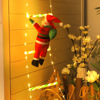 Lumières de Noël en forme d'échelle avec Père Noël grimpant, étoile décorative suspendue pour l'extérieur, idéale pour la décoration de la véranda, des murs et des jardins pendant les fêtes.