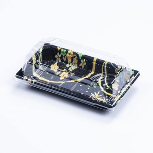 Sushi packaging box with Disposable salmon stab outside the fast food sales plastic Japanese print packaging box