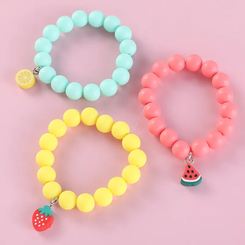 2023 Spring Summer Color Children's Bracelets Soft Pottery Frosted Beads Bracelets Cute Fruit Bracelet for Girls
