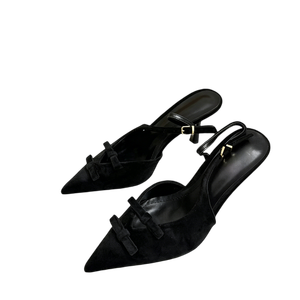 <span class=keywords><strong>Eleganti</strong></span> Sandali Neri da Donna con Tacco Alto, Punta Affusolata, Cinturino Posteriore e Dettaglio Triplo Fiocco, Scarpe <span class=keywords><strong>Eleganti</strong></span> per Feste - Product Image 3