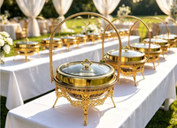 NANSHENG Plat de service rond en acier inoxydable doré 9L avec couvercle en verre suspendu, chauffe-plat pour buffet de mariage et banquets