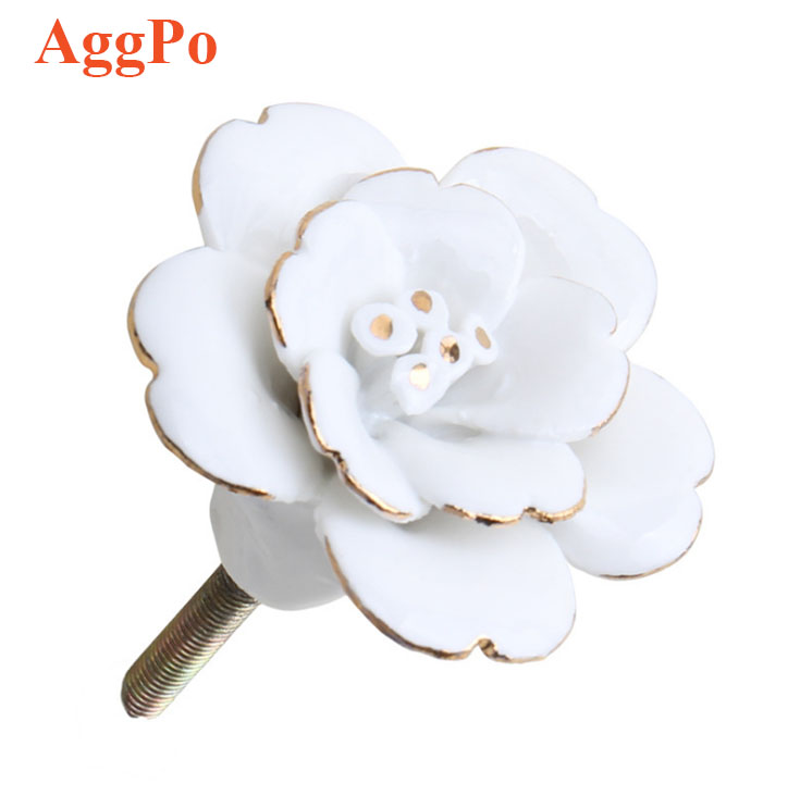 Keramik Weiß Roségold Umriss Schrank Knöpfe Tür Schrank Kleider schrank Knopf Pull Vintage Flower Drawer Pull Griffe mit Schraube