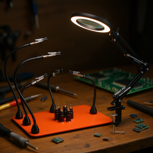 Lampe Loupe Magnétique 3X à LED avec 5 Bras, 6 Supports de Circuits Imprimés et Mains Libres pour Stations de Soudage Modèle D0100X3GWVP - Product Image 2