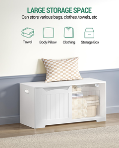 Banc de rangement en bois avec 2 charnières de sécurité-<span class=keywords><strong>Coffre</strong></span> organisateur relevable pour entrée, chambre et salon - Product Image 5