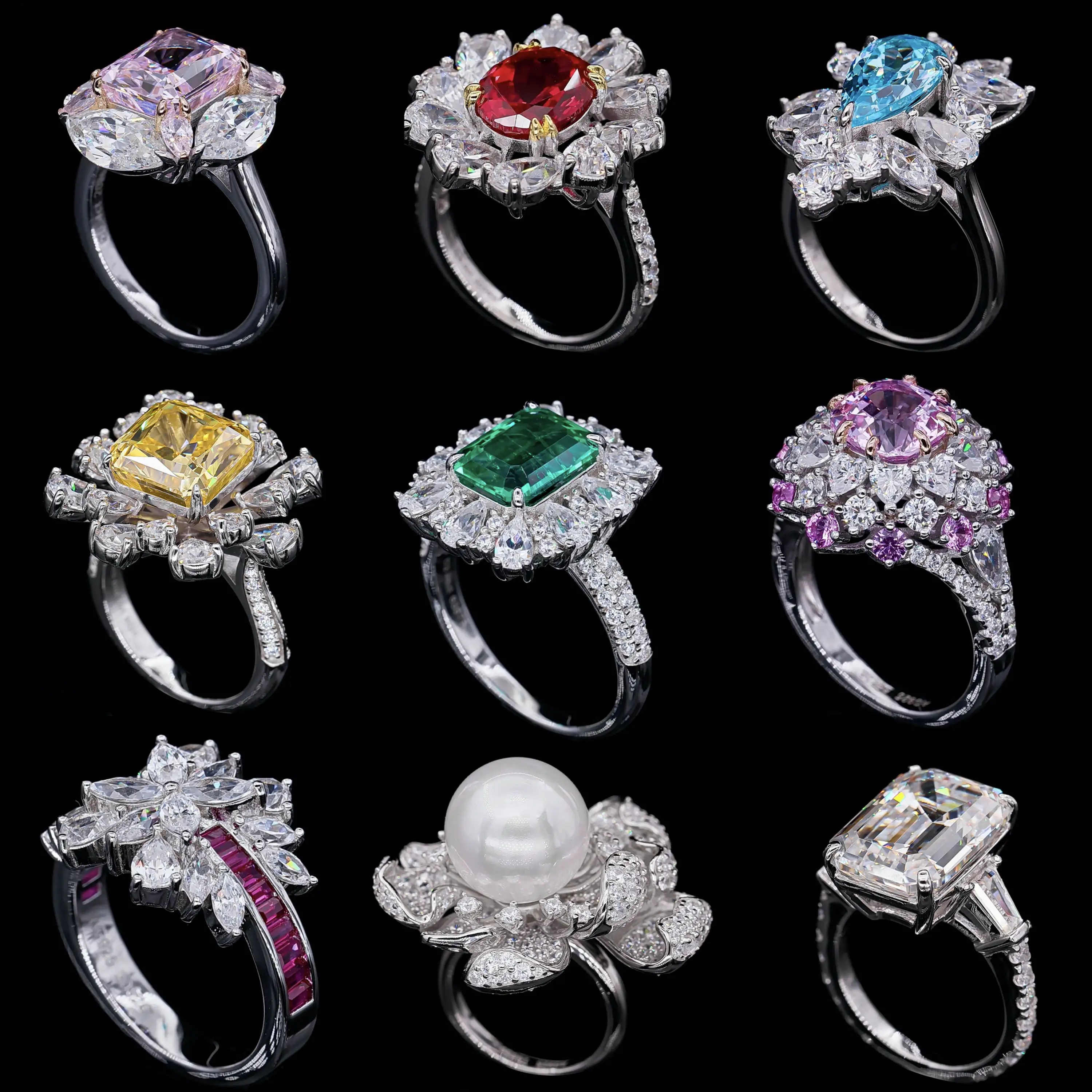 Rochime high end good quality luxury ring 925 sterling silver gold plated wedding engagement gemstone jewelry