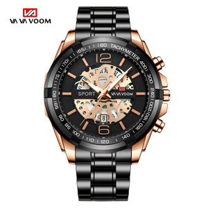 VA-2322 uomini d'affari guardano orologi da polso da uomo in acciaio inossidabile di lusso da uomo con calendario nero oro resistente all'acqua - Product Image 6