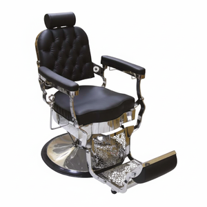 Sillón de Barbería Hidráulico Reclinable Moderno, Negro y Plateado, Comercial, para Salón, Pedicura, Plegable, de Aluminio - Product Image 2