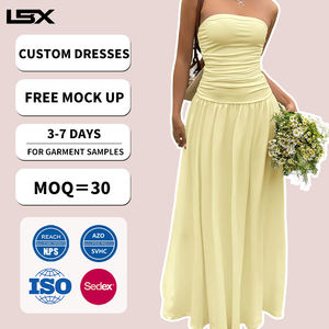 Robe plissée décontractée pour femme, style bustier, décolleté plongeant, à volants, coupe enveloppante aux hanches, pour l'été et les vacances, personnalisable - Product Image 1