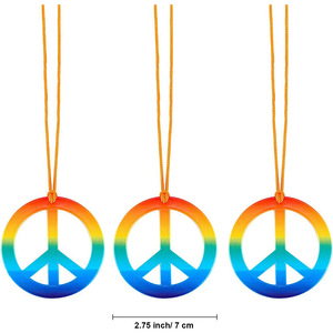 Ensemble collier et boucles d'oreilles Hippie Rose avec Lunettes, Signe de la Paix Arc-en-ciel et Couronne de Tournesols, Accessoires de Fête et de Déguisement - Product Image 5