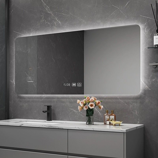LED Smart Mirror Light Frameless Design Aluminum Alloy Frame Wall Mounting-Modern Bathroom Vanity Mirror Touch Screen for Hotel