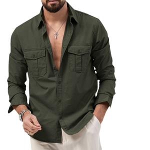 Chemises Classiques <span class=keywords><strong>Homme</strong></span> Printemps 2026 de Haute Qualité, Manches Longues, Chemises Garçon Tendance pour Tenue Décontractée, Couleur Unie, Multiples Poches - Product Image 4