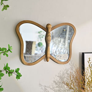 Rustic Europe Home Decor Eco-friendly 5.0mm Thick Wooden <b>Wall</b> <b>Art</b> <b>Mirror</b> Butterfly Shaped Design - Product Image 4