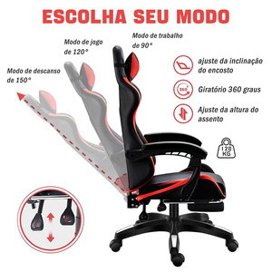 เก้าอี้เกมมิ่งปรับระดับความสูงได้ ราคาประหยัด หุ้มหนัง PU พร้อมที่พักเท้า - Product Image 4