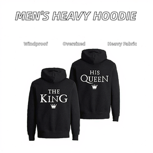 Sudadera con Capucha a Juego para Parejas, Modelo The King His Queen, Unisex, de Algodón, Estampada, Informal, Negra, Corte Regular, Estilo Otoñal - Product Image 2