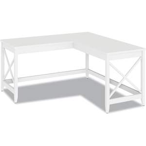 Bureau en forme de L Alera de style farmhouse, 58,27" x 58,27" x 29,53", en bois massif, pliable avec rangement, pour hôtels, couleur blanc - Product Image 5