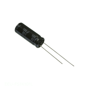 Condensador de Canal de Fabricante CAP ALUM 100UF 20% 80V RADIAL TH 100 uF de Orificio Pasante EEU-FS1K101L - Product Image 1