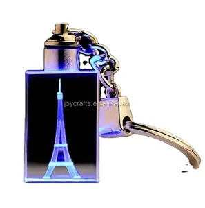 Favores Do casamento Torre Eiffel Projeto Cubóide Cristal Led Keychain