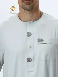 Robe arabe haut de gamme pour homme 2025, tenue de prière marocaine à manches courtes, col rond et boutons, tissu doux et agréable - Product Image 3
