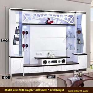 Kabinet dinding, desain Modern OEM kayu putih berdiri tampilan penyimpanan furnitur rumah Led mewah ruang tamu - Product Image 2
