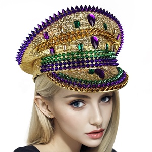 Unisex Màu Tím Màu Xanh Lá Cây Vàng Punk Sequin Đội Trưởng Hat Của Manwu Nhà Máy Cho Mardi Gras Đốt Người Đàn Ông Lễ Hội Diễu hành Hoặc Đảng - Product Image 1