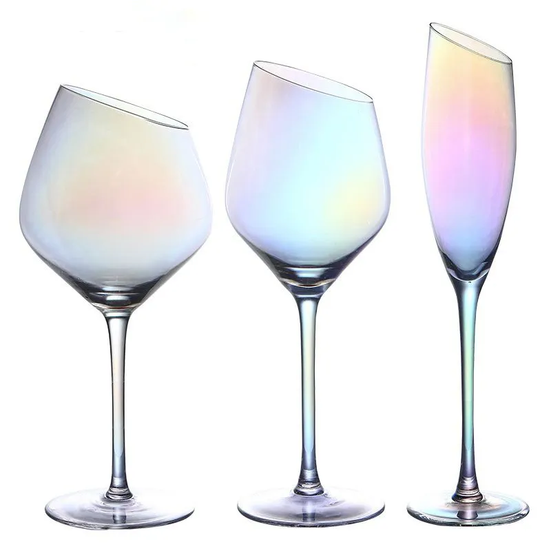 Unique Luxury Custom Fancy Round Handmade Electroplated wine glass Crystal Glitter Colored goblet wine Glass