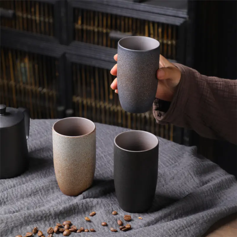 日本の手作りラフ陶器ウォーターカップセラミック家庭用濃縮ヴィンテージコーヒーマグ