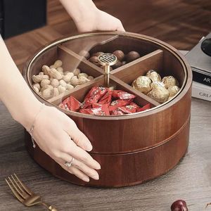 Caja de frutas secas de doble capa estilo chino con tapa, plato redondo para almacenar dulces, para la sala de estar del hogar, exhibición de bodas - Product Image 3