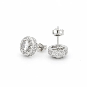 Classic <b>Silver</b> Designer Round Cut Lab Grown Diamond Earrings Crafted in 10K Gold Style Luxury Jewelry for Men Women - Product Image 3