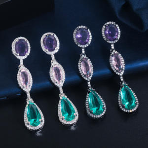 Elegante Micro pavé de circonia cúbica para mujer, <span class=keywords><strong>3</strong></span> colores, gota de agua, pendiente largo colgante verde para mujer, joyería de fiesta de compromiso - Product Image 1