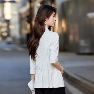 Women's Blazer Jacquard Design Spring Casual Stylish Pocket Polyester Fabric - Product Image 4