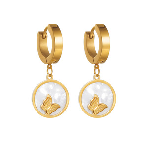 Pendientes de Aro de Mariposa Vintage de Acero Inoxidable Dorado, Pendientes de Aro Redondos Geométricos Blancos y Negros para Mujer, Joyería de Playa, Regalo - Product Image 5