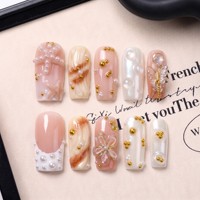 Faux ongles press-on brillants 3D français 2,5 carrés, courbes, faits à la main en PMMA, couvrance totale, réutilisables, portables, 10 pièces