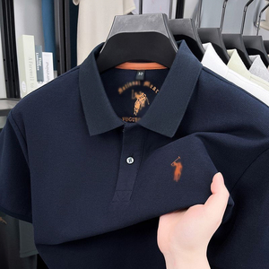 T-shirt <span class=keywords><strong>Polo</strong></span> da <span class=keywords><strong>Uomo</strong></span> a <span class=keywords><strong>Maniche</strong></span> <span class=keywords><strong>Corte</strong></span> per Primavera e Autunno, Nuova Collezione Business, con Colletto, Tinta Unita, Ricamo alla Moda - Product Image 4