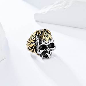 Skull Freemason Titanium Steel <b>Ring</b> <b>For</b> <b>Men</b> Gift Jewelry Steel With Gold Accents - Product Image 3