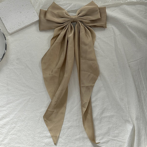 Kuachi Bán Buôn Hot Bán Satin Bow Tóc Clip Retro Thêm Lớn Rắn Màu Dài Ribbon Hai Lớp Satin Tóc Bow Clip - Product Image 6