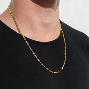 Mens Gold Necklace Stainless Steel 3mm 18k Gold Plated Curb Cuban Chain Necklace For Men Hip Hop Jewelry Boyfriend Gift