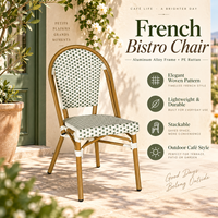 Chaise de bistrot en rotin PE à motif à carreaux vert et blanc, structure en aluminium, pour restaurant extérieur, patio, jardin, salle à manger