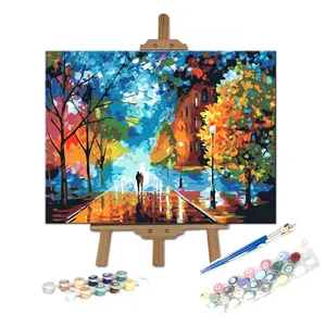 Kits de pintura al óleo de diseño de foto personalizado de fábrica de China paisaje de calle impresionismo pintura DIY por números en lienzo