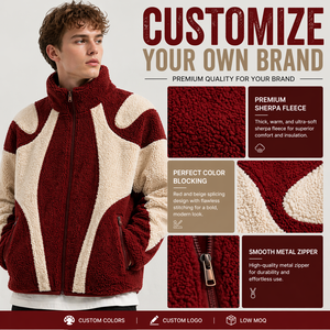 Fabricants de vêtements, veste en polaire sherpa personnalisée pour hommes, veste à blocs de couleur, logo personnalisé, streetwear, veste d'hiver, usine OEM ODM - Product Image 1