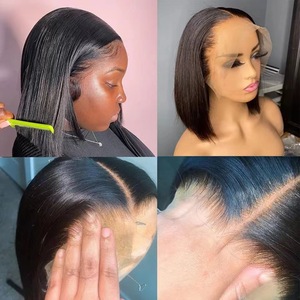 Parrucche Nere Lisce per Donne, Parrucca Sintetica Senza Colla, Parrucca con Frontale in Pizzo 13*4, <span class=keywords><strong>Capelli</strong></span> Bob - Product Image 4