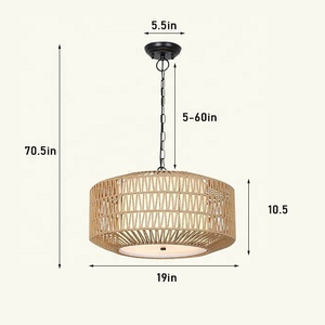 Lustre en rotin artisanal rétro, luminaire suspendu pour salle à manger, restaurant, salon - Product Image 4