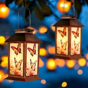 Lampe solaire papillon en métal brun, lumière LED blanc chaud, pour extérieur, cour, étanche, suspendue, cadeau spécial pour maman, grand-mère, sœurs - Product Image 3